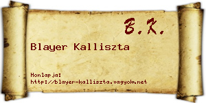 Blayer Kalliszta névjegykártya